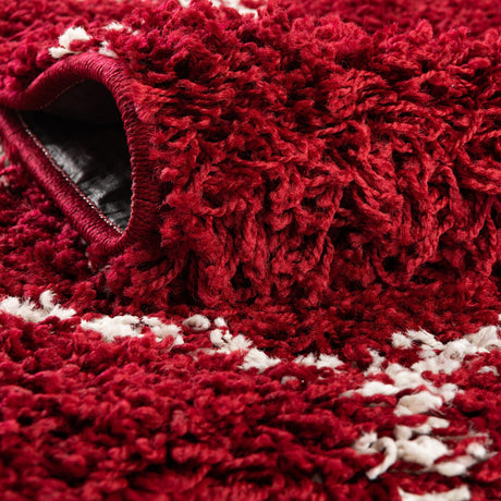 Burgundy Red 5' 3 x 8' Trellis Shag Rectangle Area Rug Thick Soft Touch Fluffy & Plush Shaggy Pile Geometric Modern Unique Carpet for Home Interior Design for Sale at Rug Engine