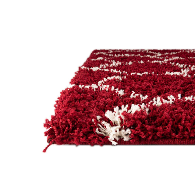 Burgundy Red 5' 3 x 8' Trellis Shag Rectangle Area Rug Thick Soft Touch Fluffy & Plush Shaggy Pile