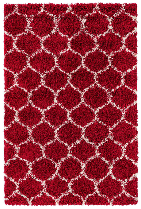 Burgundy Red 4' x 6' Trellis Shag Rectangle Area Rug Thick Soft Touch Fluffy & Plush Shaggy Pile Geometric Modern Unique Carpet for Home Interior Design for Sale at Rug Engine