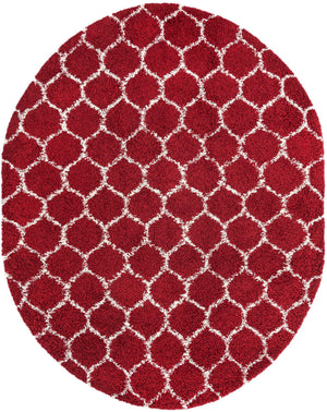 Burgundy Red 7' 10 x 10' Trellis Shag Oval Area Rug Thick Soft Touch Fluffy & Plush Shaggy Pile