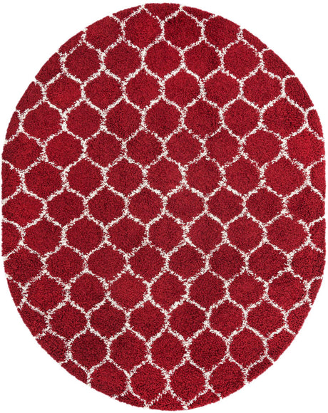 Burgundy Red 7' 10 x 10' Trellis Shag Oval Area Rug Thick Soft Touch Fluffy & Plush Shaggy Pile Geometric Modern Unique Carpet for Home Interior Design for Sale at Rug Engine