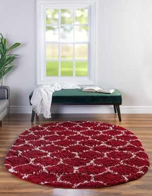 Burgundy Red 7' 10 x 10' Trellis Shag Oval Area Rug Thick Soft Touch Fluffy & Plush Shaggy Pile