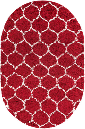 Burgundy Red 5' 3 x 8' Trellis Shag Oval Area Rug Thick Soft Touch Fluffy & Plush Shaggy Pile