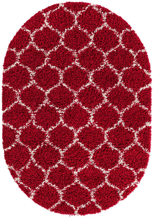 Burgundy Red 4' x 6' Trellis Shag Oval Area Rug Thick Soft Touch Fluffy & Plush Shaggy Pile