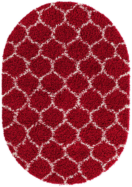 Burgundy Red 4' x 6' Trellis Shag Oval Area Rug Thick Soft Touch Fluffy & Plush Shaggy Pile Geometric Modern Unique Carpet for Home Interior Design for Sale at Rug Engine