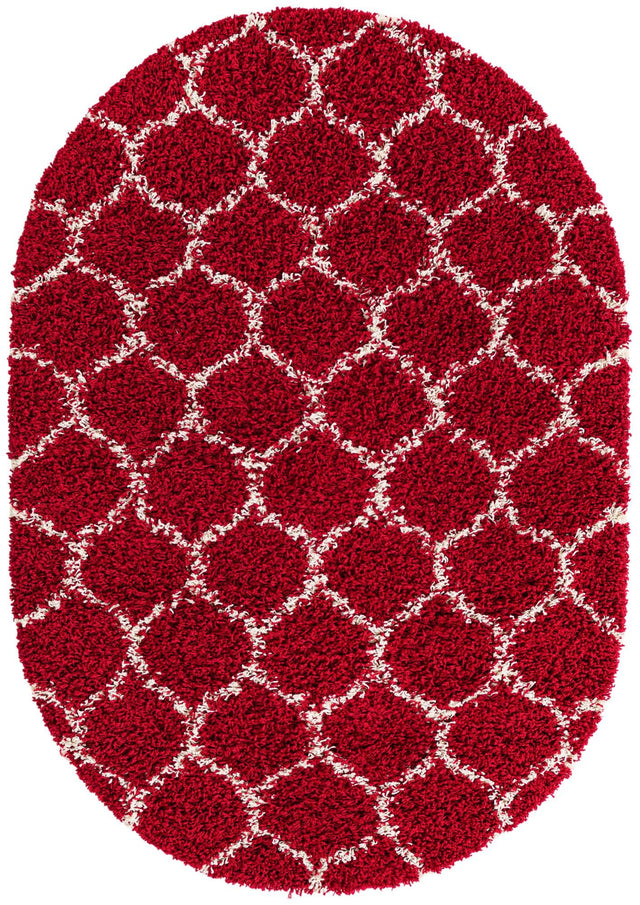 Burgundy Red 4' x 6' Trellis Shag Oval Area Rug Thick Soft Touch Fluffy & Plush Shaggy Pile