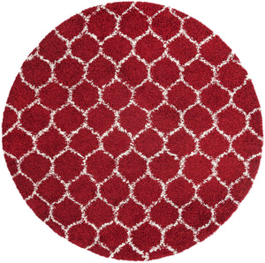 Burgundy Red 7' 10 x 7' 10 Trellis Shag Round Area Rug Thick Soft Touch Fluffy & Plush Shaggy Pile