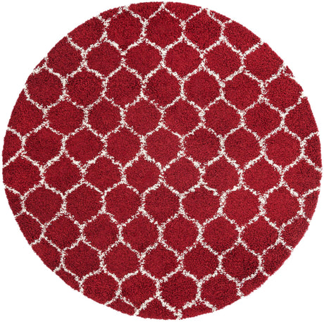 Burgundy Red 7' 10 x 7' 10 Trellis Shag Round Area Rug Thick Soft Touch Fluffy & Plush Shaggy Pile Geometric Modern Unique Carpet for Home Interior Design for Sale at Rug Engine