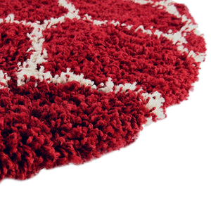 Burgundy Red 5' 3 x 5' 3 Trellis Shag Round Area Rug Thick Soft Touch Fluffy & Plush Shaggy Pile