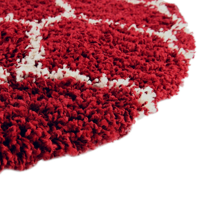 Burgundy Red 5' 3 x 5' 3 Trellis Shag Round Area Rug Thick Soft Touch Fluffy & Plush Shaggy Pile