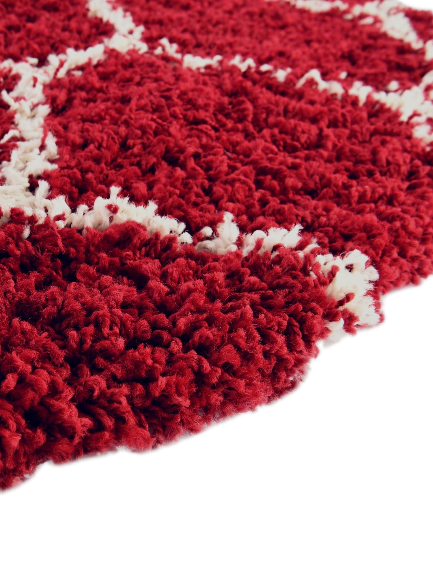Burgundy Red 7' 10 x 7' 10 Trellis Shag Round Area Rug Thick Soft Touch Fluffy & Plush Shaggy Pile Geometric Modern Unique Carpet for Home Interior Design for Sale at Rug Engine