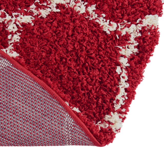 Burgundy Red 5' 3 x 5' 3 Trellis Shag Round Area Rug Thick Soft Touch Fluffy & Plush Shaggy Pile