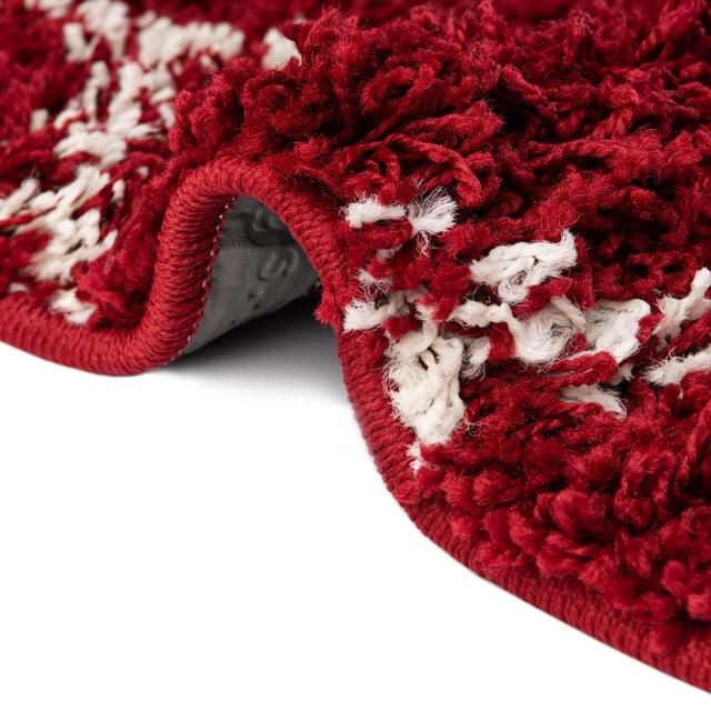 Burgundy Red 6' x 6' Trellis Shag Round Area Rug Thick Soft Touch Fluffy & Plush Shaggy Pile