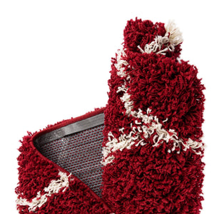 Burgundy Red 6' x 6' Trellis Shag Round Area Rug Thick Soft Touch Fluffy & Plush Shaggy Pile