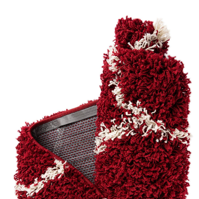 Burgundy Red 6' x 6' Trellis Shag Round Area Rug Thick Soft Touch Fluffy & Plush Shaggy Pile