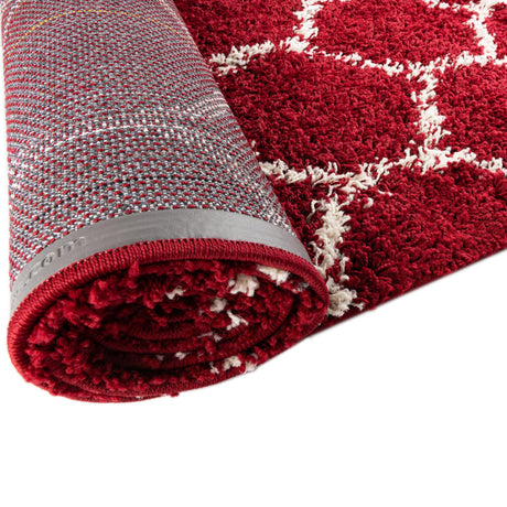 Burgundy Red 6' x 6' Trellis Shag Round Area Rug Thick Soft Touch Fluffy & Plush Shaggy Pile Geometric Modern Unique Carpet for Home Interior Design for Sale at Rug Engine