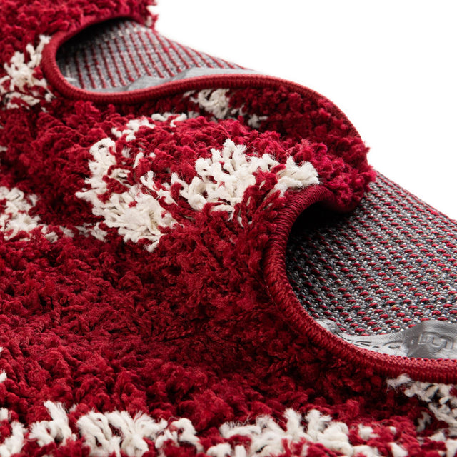 Burgundy Red 6' x 6' Trellis Shag Round Area Rug Thick Soft Touch Fluffy & Plush Shaggy Pile