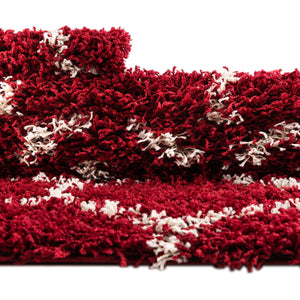 Burgundy Red 6' x 6' Trellis Shag Round Area Rug Thick Soft Touch Fluffy & Plush Shaggy Pile