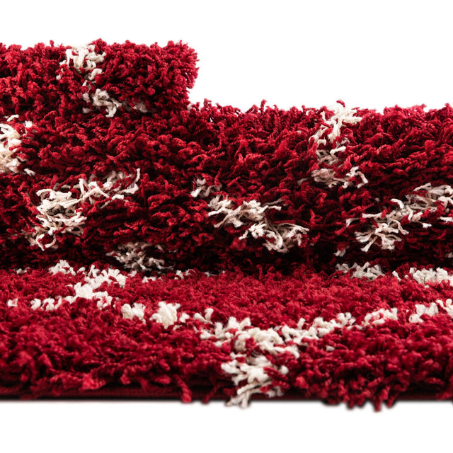 Burgundy Red 6' x 6' Trellis Shag Round Area Rug Thick Soft Touch Fluffy & Plush Shaggy Pile