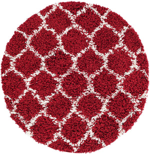 Burgundy Red 3' 3 x 3' 3 Trellis Shag Round Area Rug Thick Soft Touch Fluffy & Plush Shaggy Pile