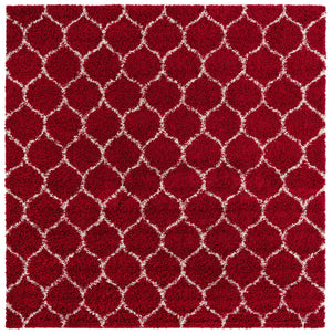 Burgundy Red 10' x 10' Trellis Shag Square Area Rug Thick Soft Touch Fluffy & Plush Shaggy Pile