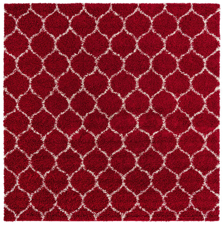 Burgundy Red 10' x 10' Trellis Shag Square Area Rug Thick Soft Touch Fluffy & Plush Shaggy Pile Geometric Modern Unique Carpet for Home Interior Design for Sale at Rug Engine