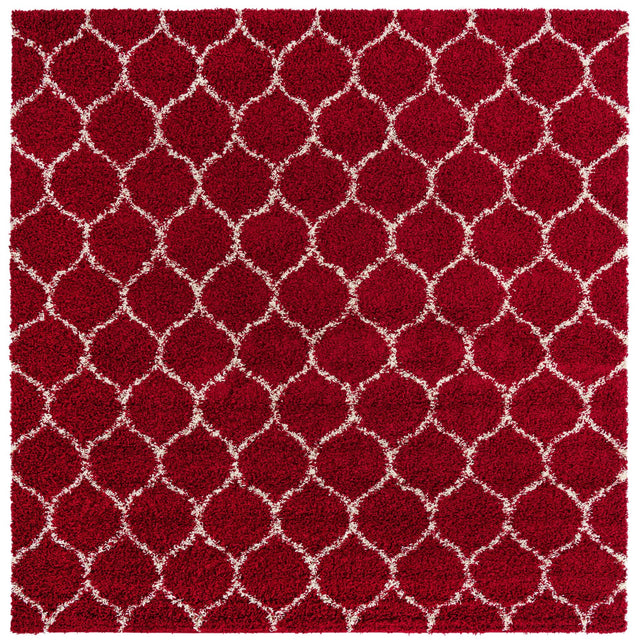 Burgundy Red 10' x 10' Trellis Shag Square Area Rug Thick Soft Touch Fluffy & Plush Shaggy Pile