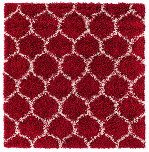 Burgundy Red 4' x 4' Trellis Shag Square Area Rug Thick Soft Touch Fluffy & Plush Shaggy Pile