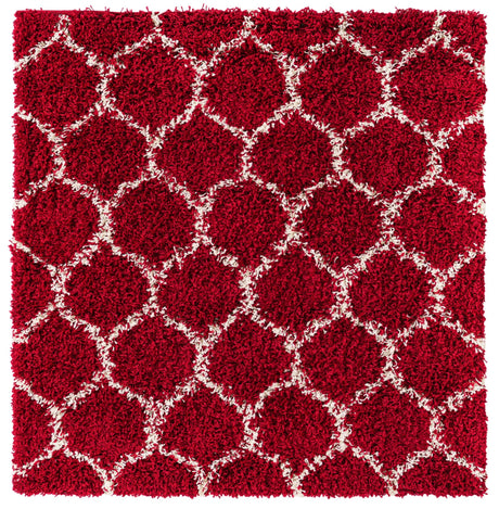 Burgundy Red 4' x 4' Trellis Shag Square Area Rug Thick Soft Touch Fluffy & Plush Shaggy Pile Geometric Modern Unique Carpet for Home Interior Design for Sale at Rug Engine