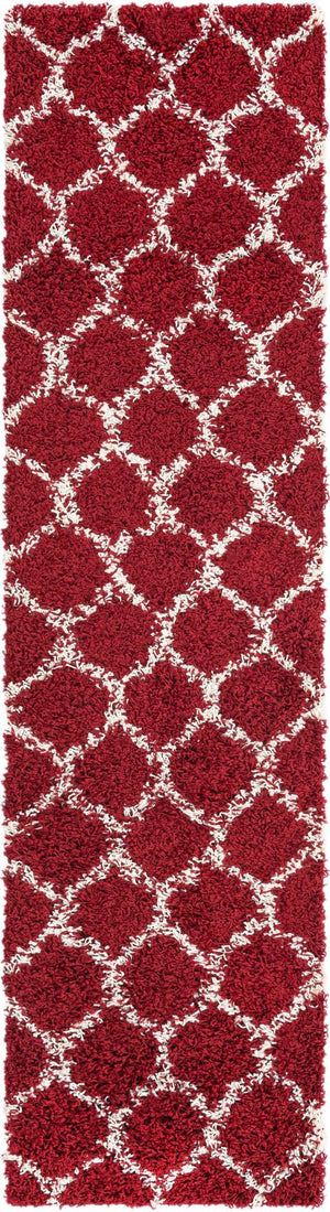 Burgundy Red 2' x 8' Trellis Shag Runner Area Rug Thick Soft Touch Fluffy & Plush Shaggy Pile