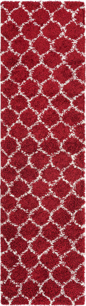 Burgundy Red 2' 7 x 10' Trellis Shag Runner Area Rug Thick Soft Touch Fluffy & Plush Shaggy Pile
