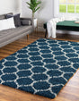Navy Blue 6' x 9' Trellis Shag Rectangle Area Rug Thick Soft Touch Fluffy & Plush Shaggy Pile