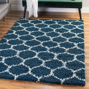 Navy Blue 4' x 6' Trellis Shag Rectangle Area Rug Thick Soft Touch Fluffy & Plush Shaggy Pile