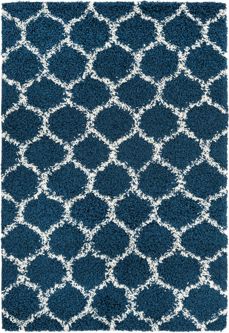 Navy Blue 4' x 6' Trellis Shag Rectangle Area Rug Thick Soft Touch Fluffy & Plush Shaggy Pile Geometric Modern Unique Carpet for Home Interior Design for Sale at Rug Engine