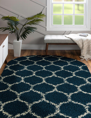 Navy Blue 7' 10 x 10' Trellis Shag Oval Area Rug Thick Soft Touch Fluffy & Plush Shaggy Pile