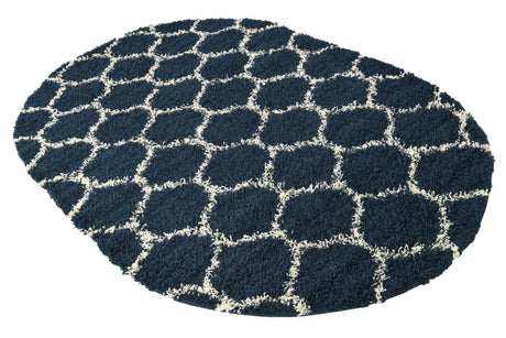 Navy Blue 5' 3 x 8' Trellis Shag Oval Area Rug Thick Soft Touch Fluffy & Plush Shaggy Pile Geometric Modern Unique Carpet for Home Interior Design for Sale at Rug Engine