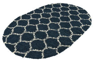Navy Blue 5' 3 x 8' Trellis Shag Oval Area Rug Thick Soft Touch Fluffy & Plush Shaggy Pile