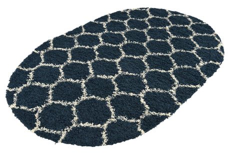 Navy Blue 5' 3 x 8' Trellis Shag Oval Area Rug Thick Soft Touch Fluffy & Plush Shaggy Pile Geometric Modern Unique Carpet for Home Interior Design for Sale at Rug Engine