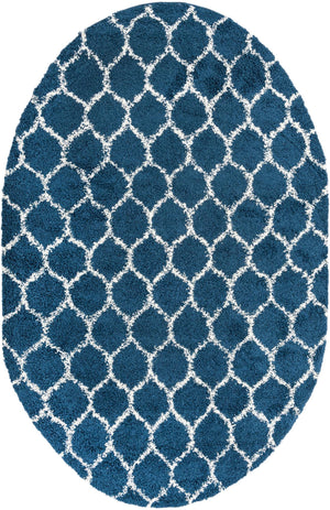 Navy Blue 5' 3 x 8' Trellis Shag Oval Area Rug Thick Soft Touch Fluffy & Plush Shaggy Pile