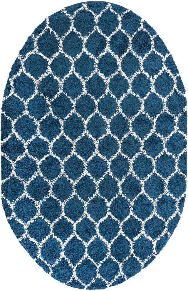 Navy Blue 5' 3 x 8' Trellis Shag Oval Area Rug Thick Soft Touch Fluffy & Plush Shaggy Pile
