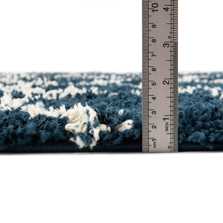 Navy Blue 5' 3 x 5' 3 Trellis Shag Round Area Rug Thick Soft Touch Fluffy & Plush Shaggy Pile Geometric Modern Unique Carpet for Home Interior Design for Sale at Rug Engine
