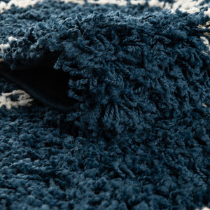 Navy Blue 5' 3 x 5' 3 Trellis Shag Round Area Rug Thick Soft Touch Fluffy & Plush Shaggy Pile