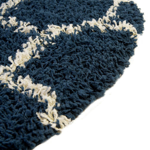 Navy Blue 5' 3 x 5' 3 Trellis Shag Round Area Rug Thick Soft Touch Fluffy & Plush Shaggy Pile