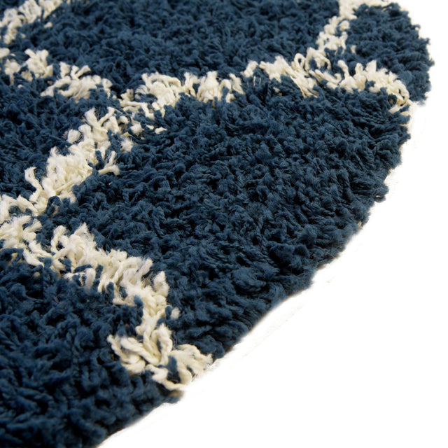 Navy Blue 5' 3 x 5' 3 Trellis Shag Round Area Rug Thick Soft Touch Fluffy & Plush Shaggy Pile