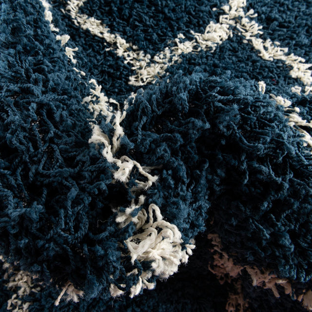 Navy Blue 5' 3 x 5' 3 Trellis Shag Round Area Rug Thick Soft Touch Fluffy & Plush Shaggy Pile