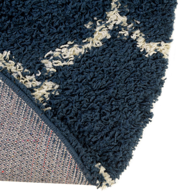 Navy Blue 5' 3 x 5' 3 Trellis Shag Round Area Rug Thick Soft Touch Fluffy & Plush Shaggy Pile