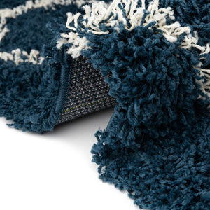 Navy Blue 5' 3 x 5' 3 Trellis Shag Round Area Rug Thick Soft Touch Fluffy & Plush Shaggy Pile