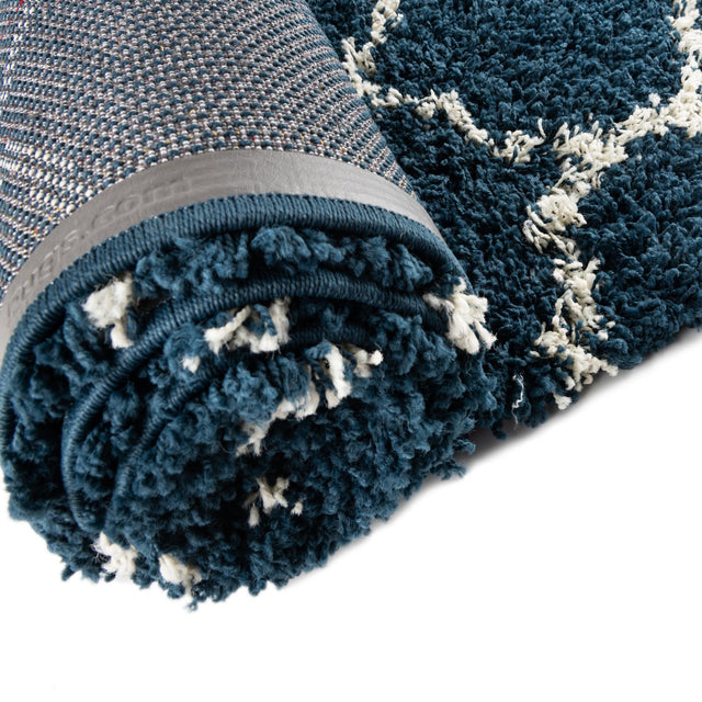 Navy Blue 5' 3 x 5' 3 Trellis Shag Round Area Rug Thick Soft Touch Fluffy & Plush Shaggy Pile