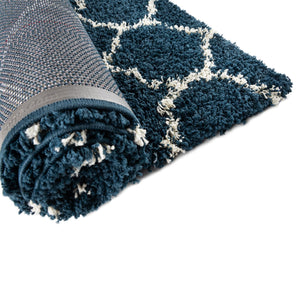 Navy Blue 7' 10 x 7' 10 Trellis Shag Square Area Rug Thick Soft Touch Fluffy & Plush Shaggy Pile