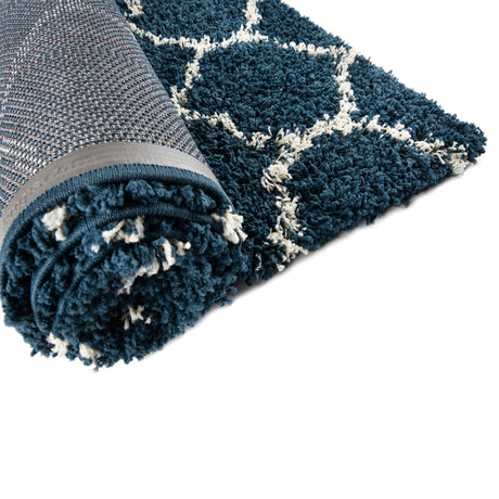 Navy Blue 7' 10 x 7' 10 Trellis Shag Square Area Rug Thick Soft Touch Fluffy & Plush Shaggy Pile Geometric Modern Unique Carpet for Home Interior Design for Sale at Rug Engine